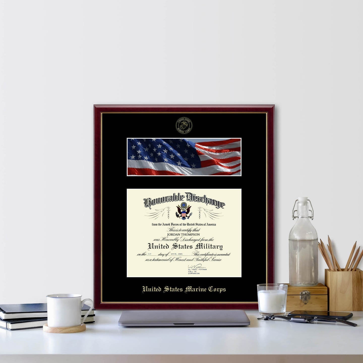 United State Marine Corps Photo and Honorable Discharge Certificate Frame (Horizontal)