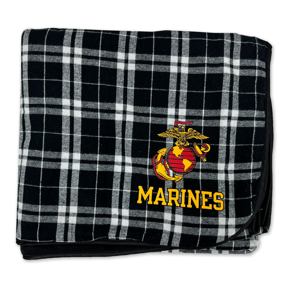Marines EGA Premium Flannel Blanket (Black/White)
