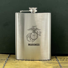 Load image into Gallery viewer, Marines EGA 8oz Pocket Stainless Steel Canteen