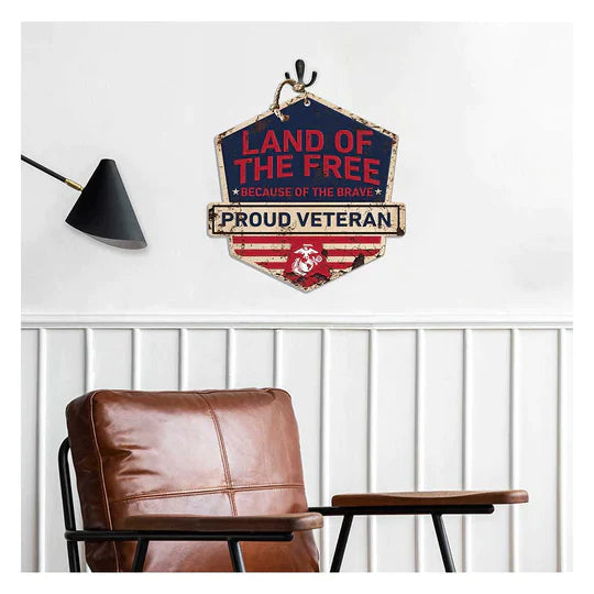 Rustic Badge Land of the Free Veteran Sign Marines*