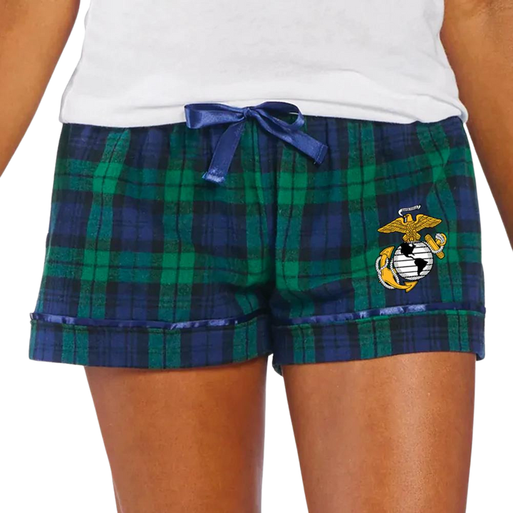Marines Ladies EGA Logo Flannel Shorts (Blackwatch)