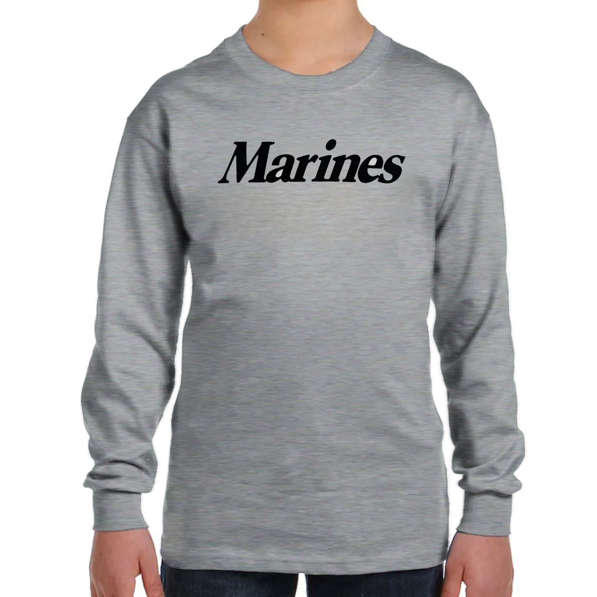 Marines Youth Logo Core Long Sleeve T-Shirt (Grey)