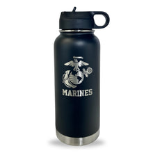 Load image into Gallery viewer, Marines EGA Stainless Steel Laser Etched 32oz Water Bottle (Black)