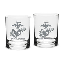 Load image into Gallery viewer, Marines EGA 14oz Deep Etched Double Old Fashion Glasses (Clear)