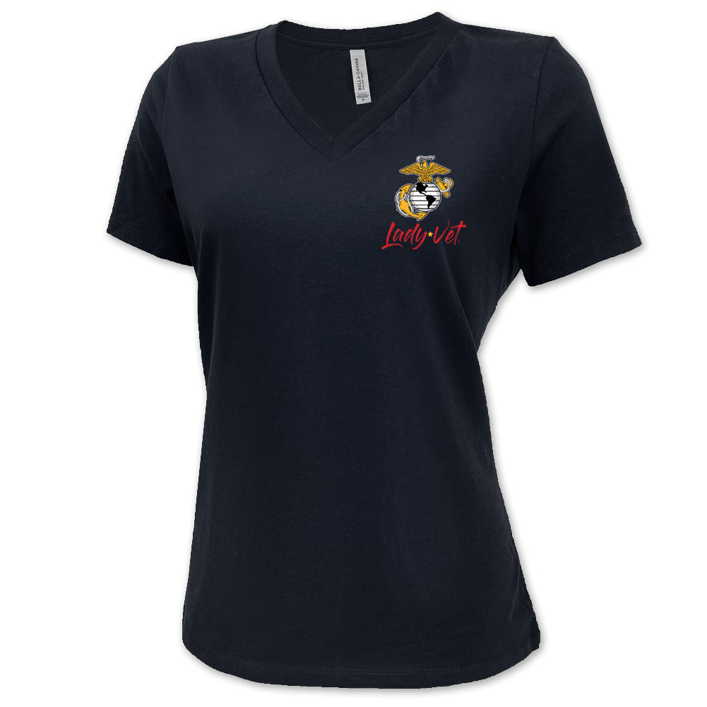 Marines Lady Vet Left Chest Logo V-Neck T-Shirt