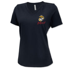 Load image into Gallery viewer, Marines Lady Vet Left Chest Logo V-Neck T-Shirt