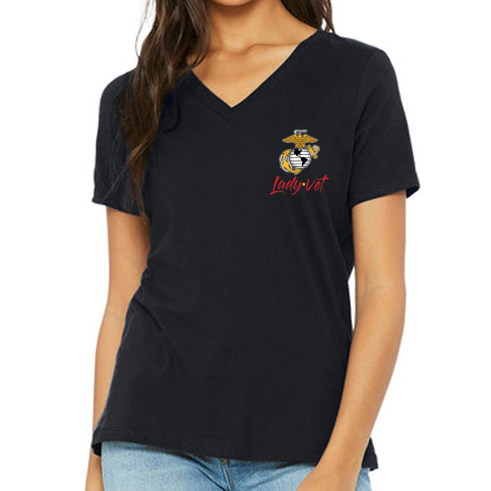 Marines Lady Vet Left Chest Logo V-Neck T-Shirt