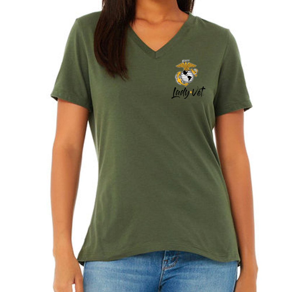 Marines Lady Vet Left Chest Logo V-Neck T-Shirt