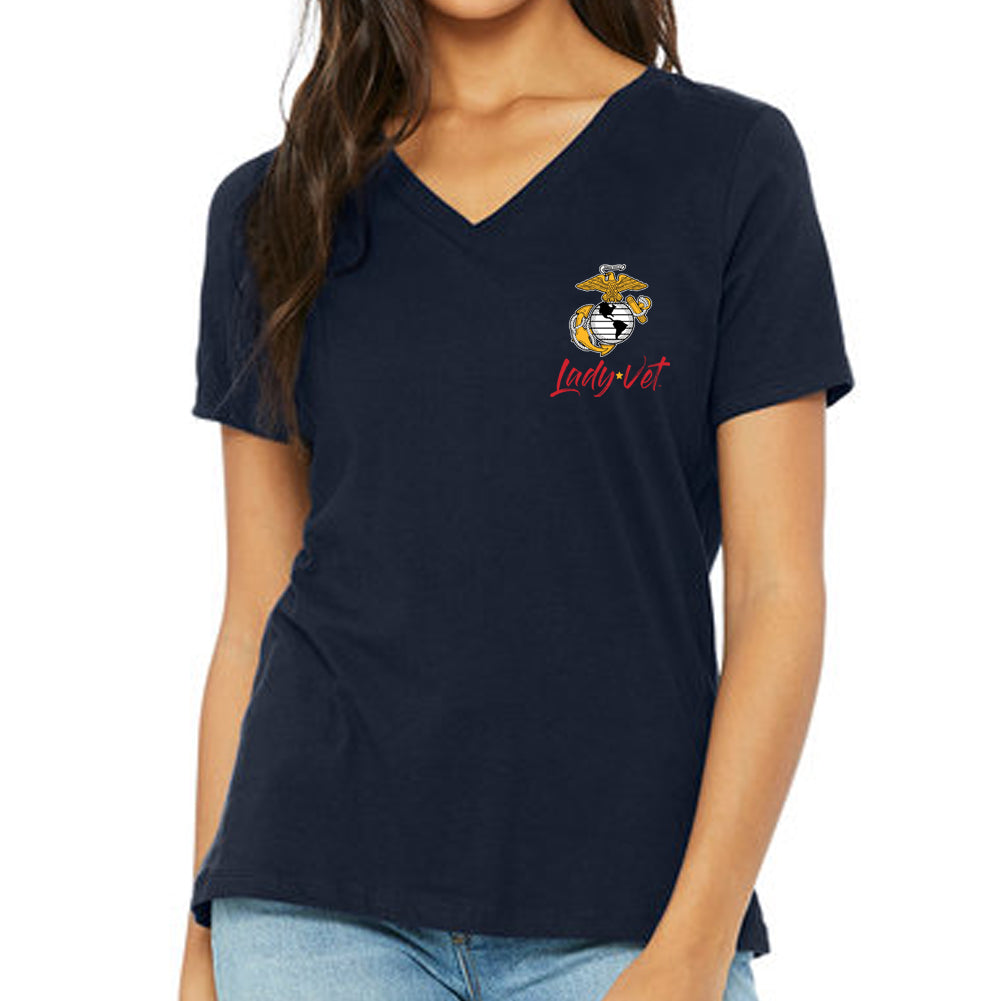 Marines Lady Vet Left Chest Logo V-Neck T-Shirt