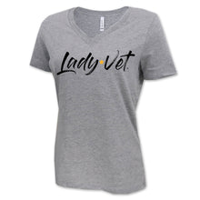 Load image into Gallery viewer, Marines Lady Vet Full Chest Logo V-Neck T-Shirt