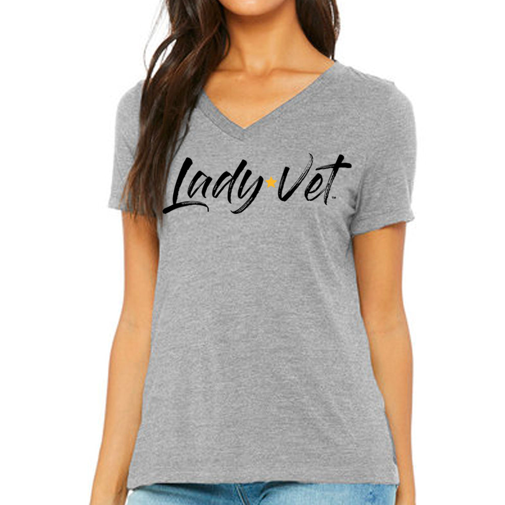 Marines Lady Vet Full Chest Logo V-Neck T-Shirt