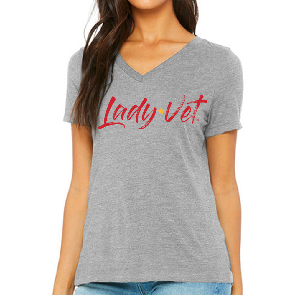 Marines Lady Vet Full Chest Logo V-Neck T-Shirt