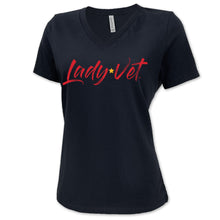 Load image into Gallery viewer, Marines Lady Vet Full Chest Logo V-Neck T-Shirt