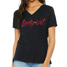 Load image into Gallery viewer, Marines Lady Vet Full Chest Logo V-Neck T-Shirt