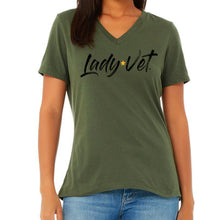 Load image into Gallery viewer, Marines Lady Vet Full Chest Logo V-Neck T-Shirt
