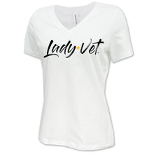 Load image into Gallery viewer, Marines Lady Vet Full Chest Logo V-Neck T-Shirt