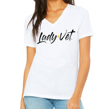 Load image into Gallery viewer, Marines Lady Vet Full Chest Logo V-Neck T-Shirt