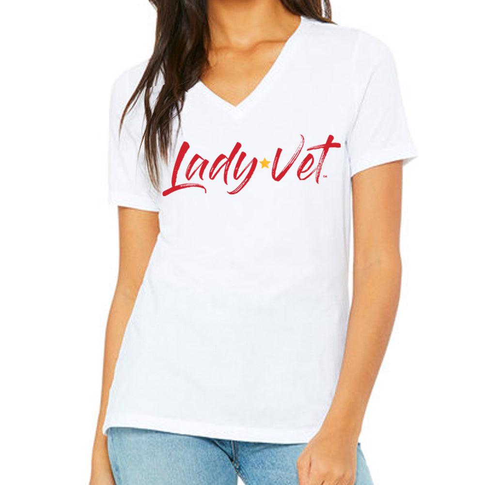 Marines Lady Vet Full Chest Logo V-Neck T-Shirt