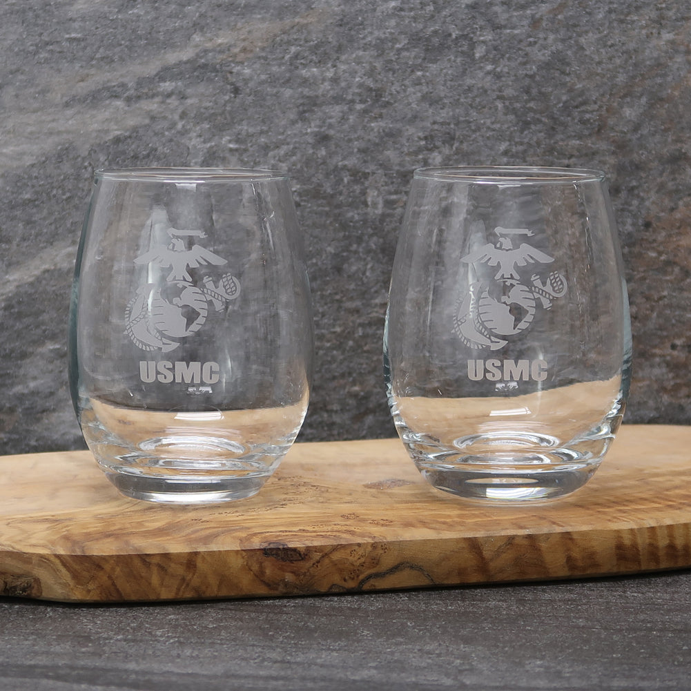 Marines EGA Set of Two 15oz Stemless Wine Glasses*
