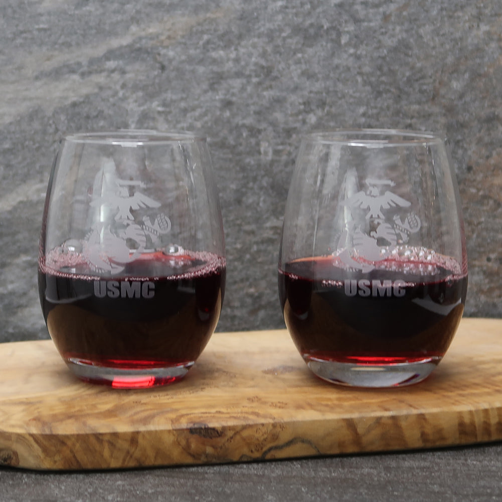 Marines EGA Set of Two 15oz Stemless Wine Glasses*