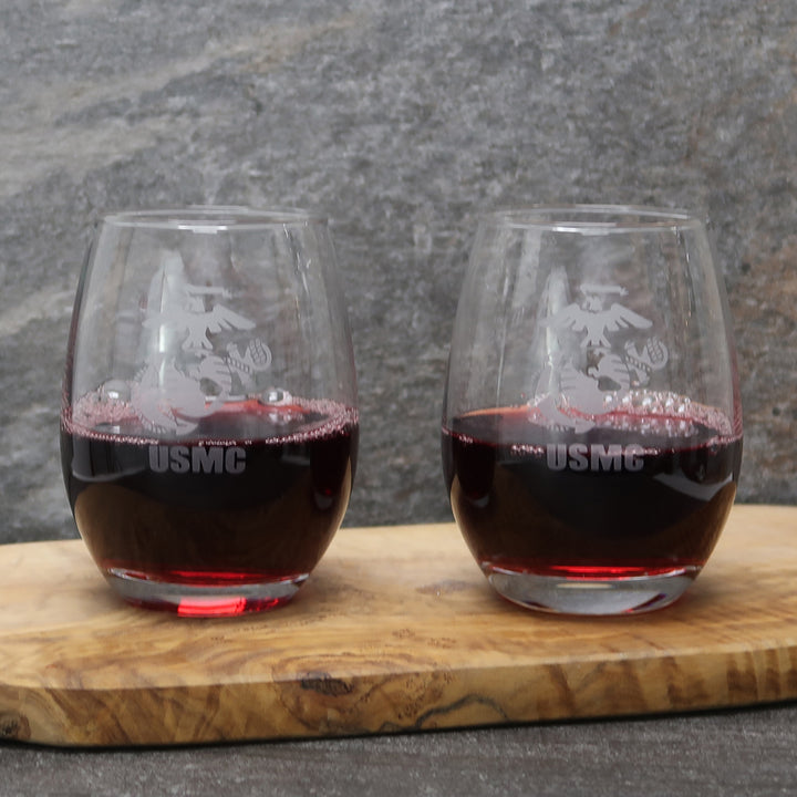 Marines EGA Set of Two 15oz Stemless Wine Glasses*