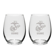 Load image into Gallery viewer, Marines EGA Set of Two 15oz Stemless Wine Glasses