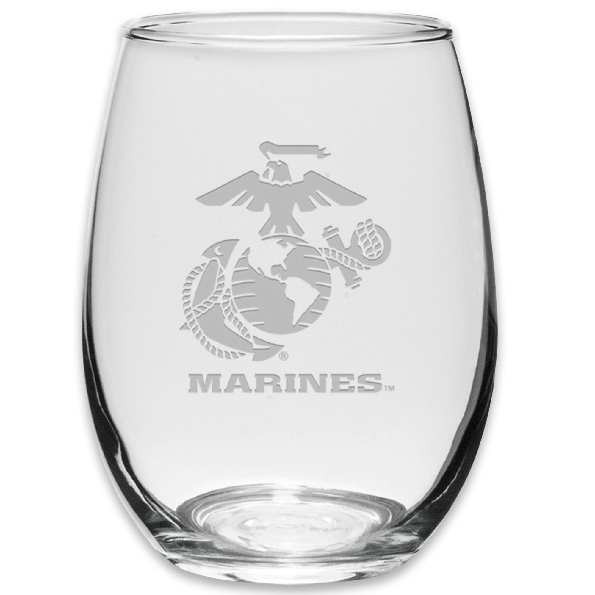 Marines EGA Set of Two 21oz Stemless Wine Glasses (Clear)