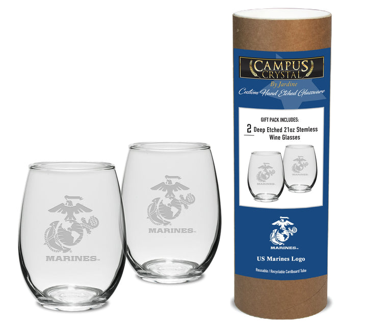 Marines EGA Set of Two 21oz Stemless Wine Glasses (Clear)*