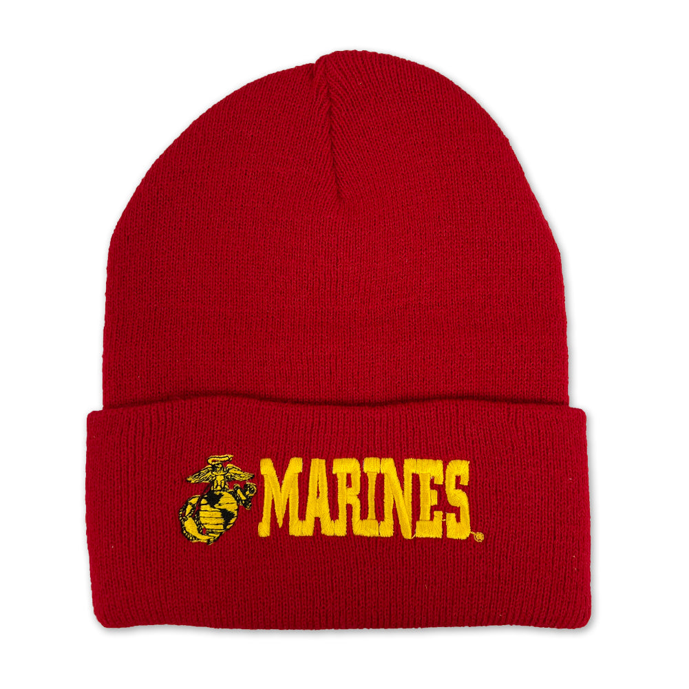 Marines EGA Emblem Cuffed Knit Beanie (Red)