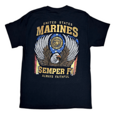 Load image into Gallery viewer, Marines Gold Eagle Semper Fi T-Shirt (Black)