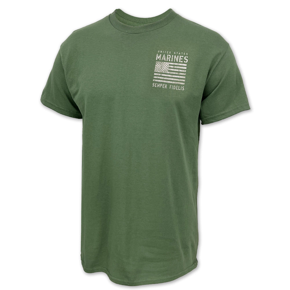 USMC Distressed Flag T-Shirt (OD Green)