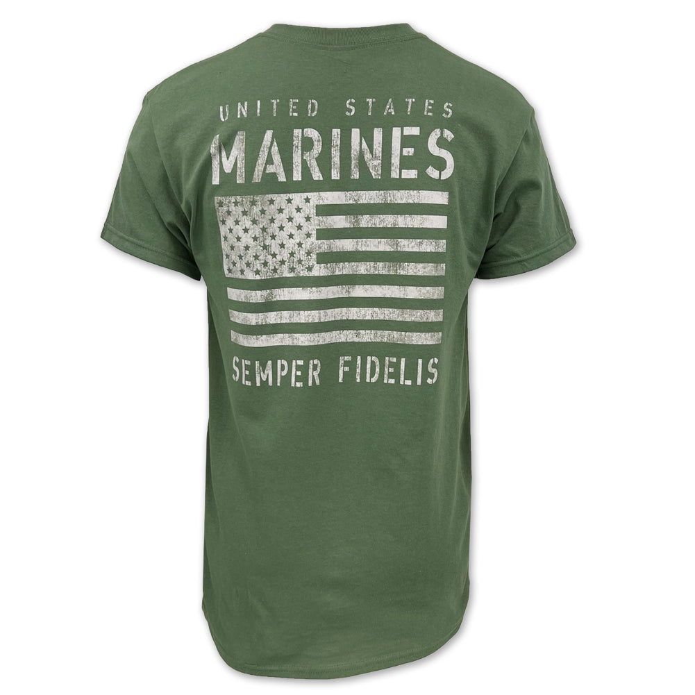 USMC Distressed Flag T-Shirt (OD Green)