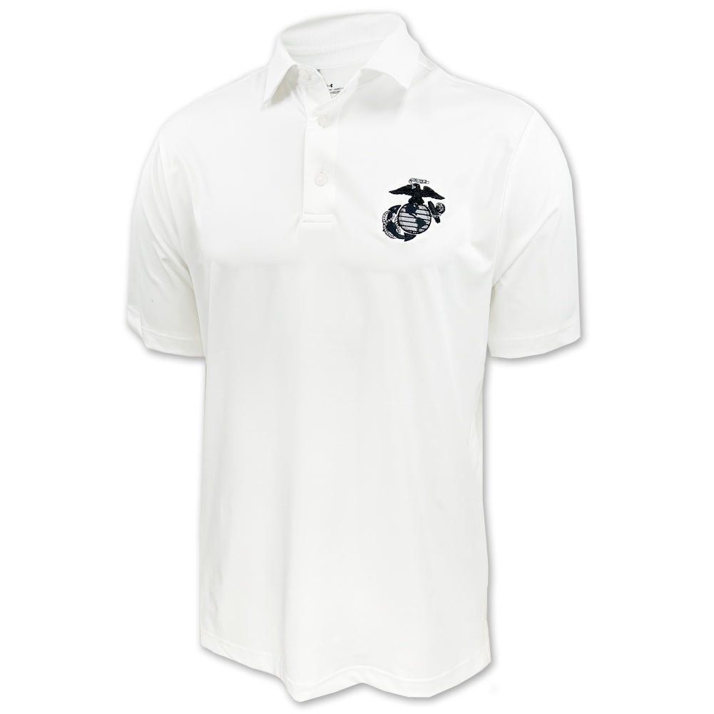 Marines Under Armour Tonal EGA Performance Polo (White)