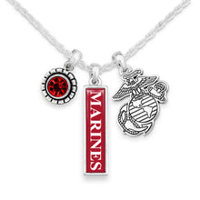 Load image into Gallery viewer, U.S. Marines EGA Triple Charm Vertical Marines Necklace
