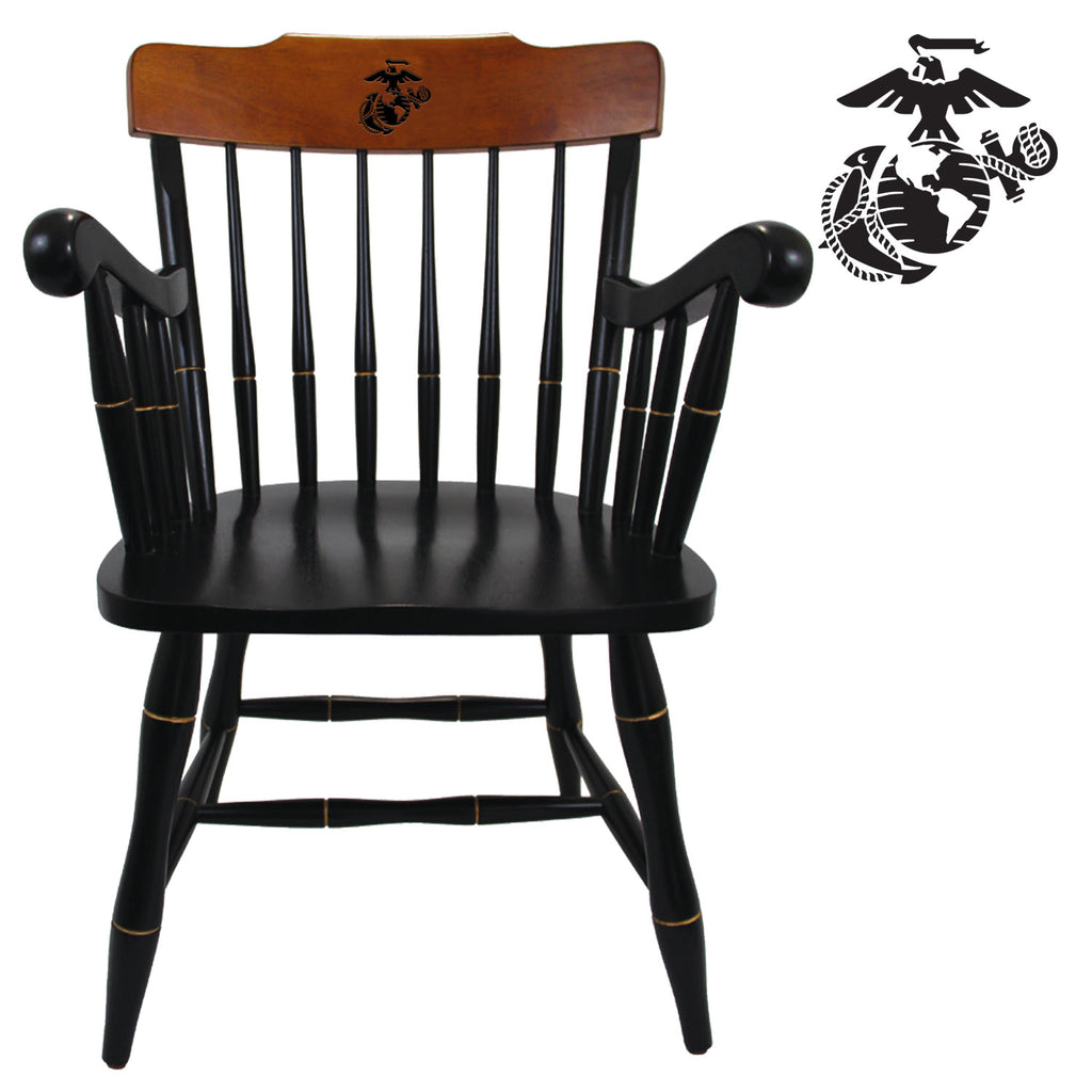Marines EGA Wooden Captain Chair (Black with Cherry Crown)