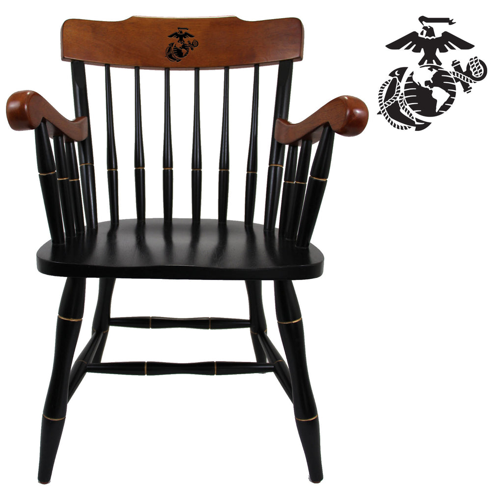 Marines EGA Wooden Captain Chair (Black - Cherry Arms & Crown)
