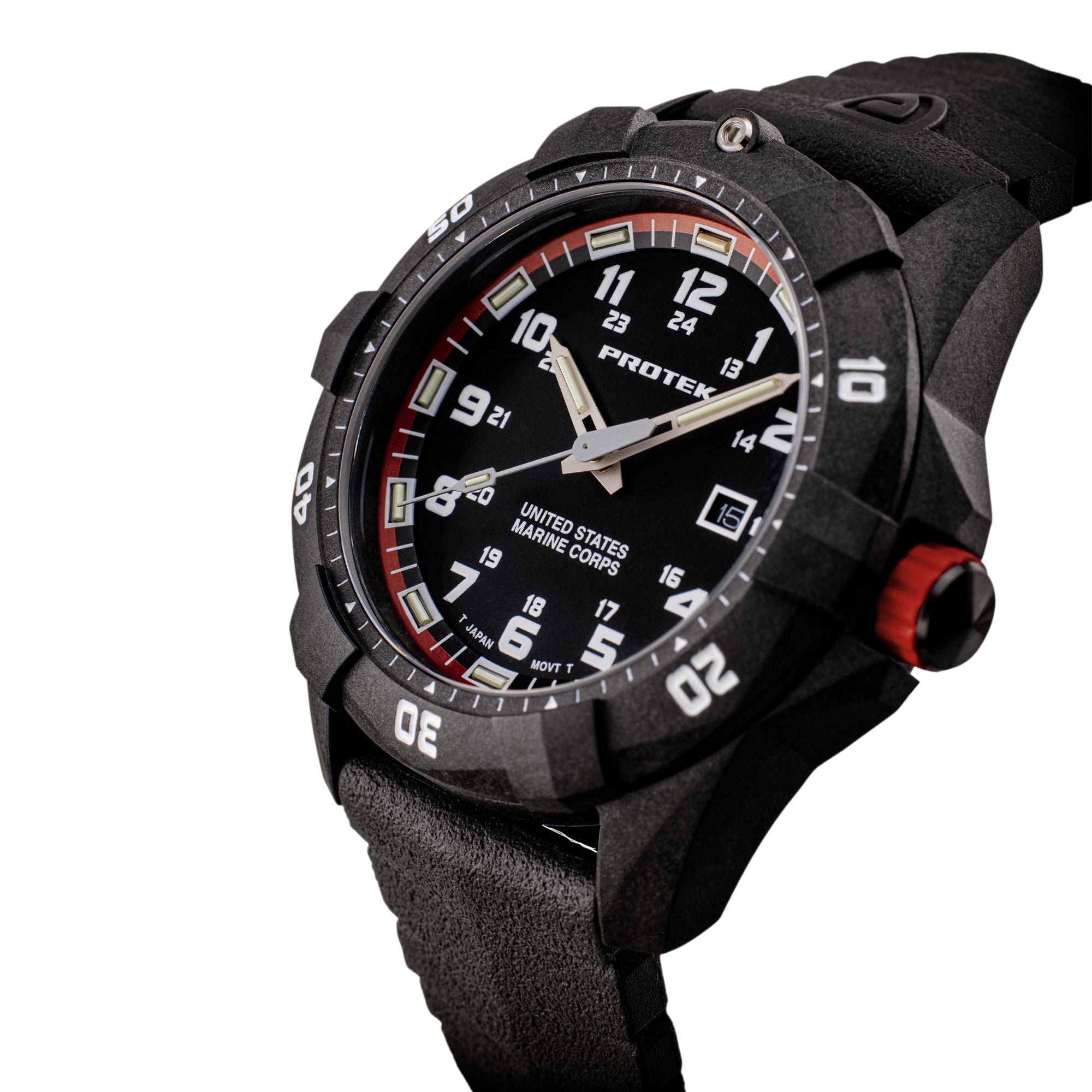 ProTek USMC Carbon Composite Dive Watch - Carbon/Black/Red (Black Band)