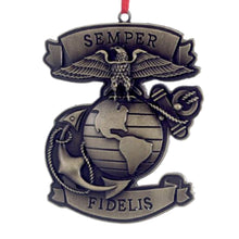 Load image into Gallery viewer, Marine Corps Metal Semper Fidelis Ornament