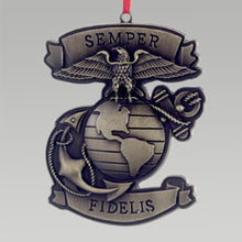 Load image into Gallery viewer, Marine Corps Metal Semper Fidelis Ornament