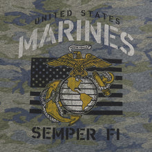 Load image into Gallery viewer, Marines Ladies Vintage Stencil T-Shirt (Camo)