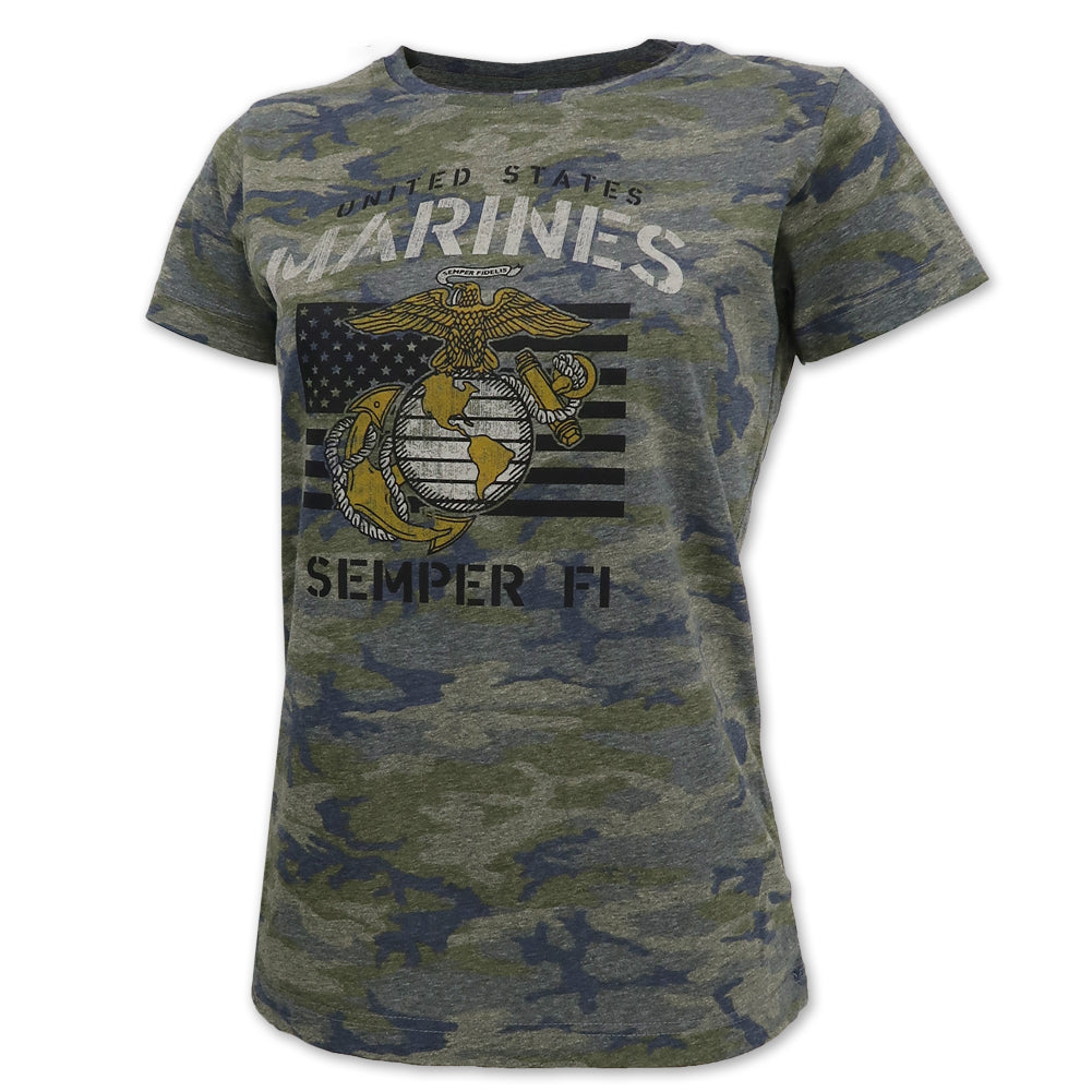 Marines Ladies Vintage Stencil T-Shirt (Camo)