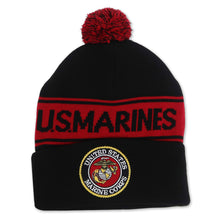 Load image into Gallery viewer, Marines Pom Pom Knit Beanie (Black)