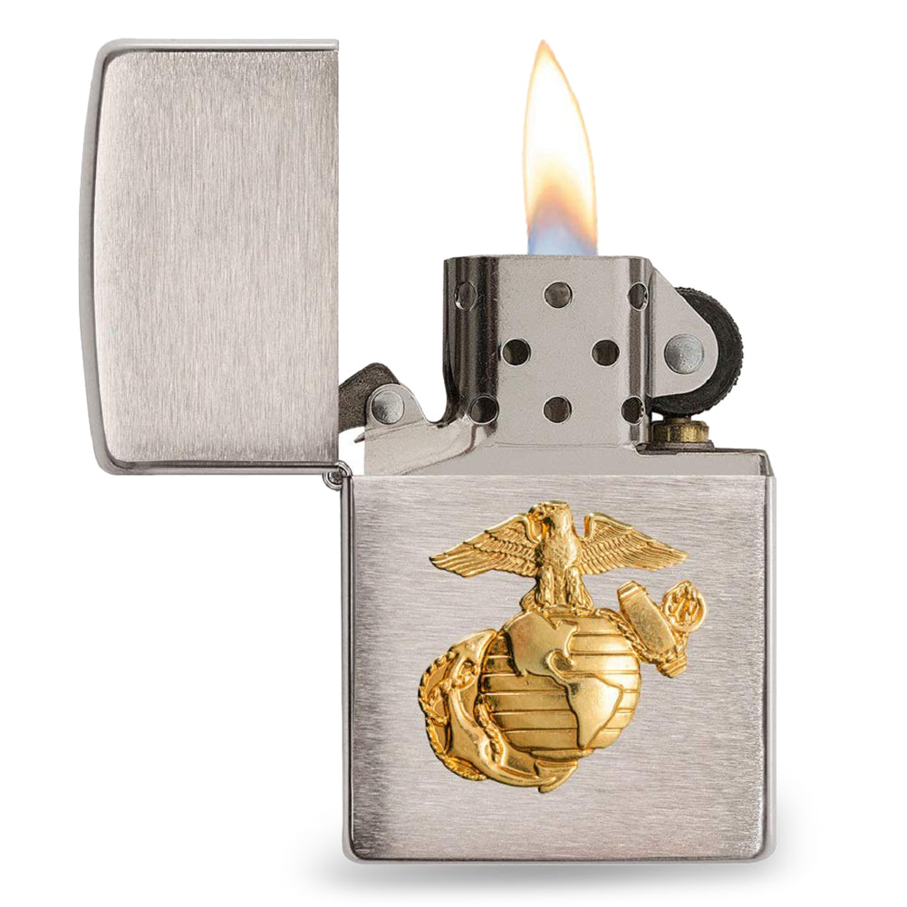 United States Marines Brushed Chrome Emblem Zippo Lighter