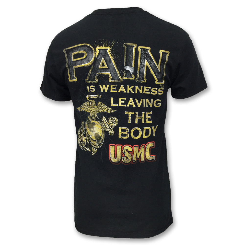 USMC Eagleglobe Pain Is Weakness T-Shirt (Black)