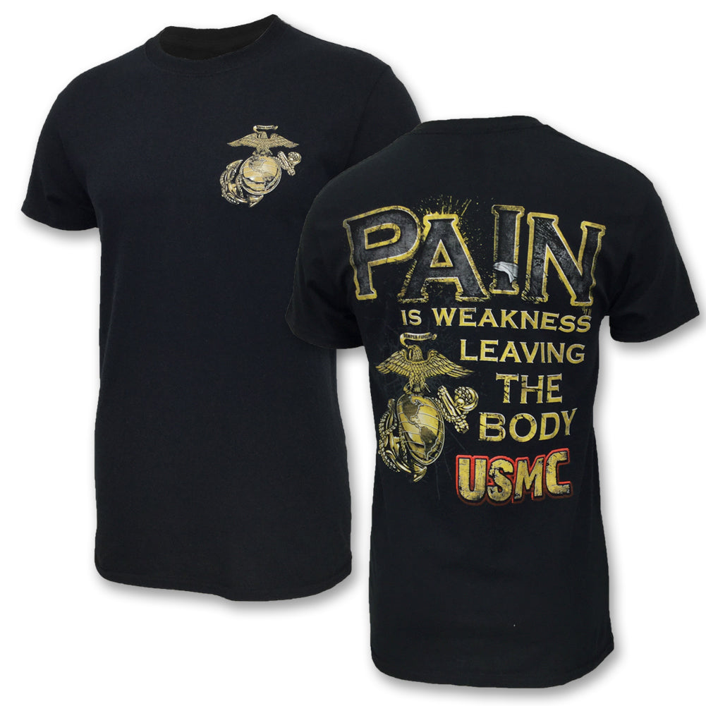 USMC Eagleglobe Pain Is Weakness T-Shirt (Black)