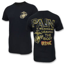 Load image into Gallery viewer, USMC Eagleglobe Pain Is Weakness T-Shirt (Black)