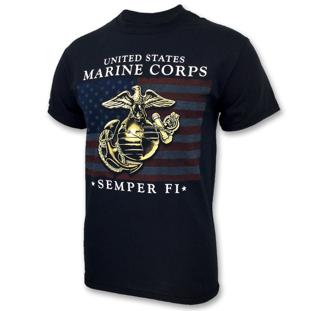 USMC Semper Fi EGA Flag T-Shirt (Black)