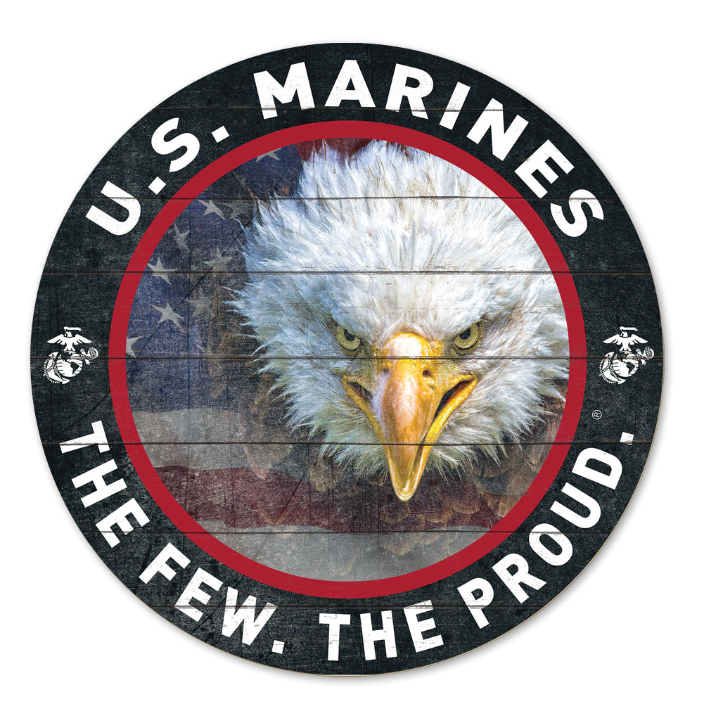 Marines Flag With Eagle Indoor Wood Circle Sign (20x20)