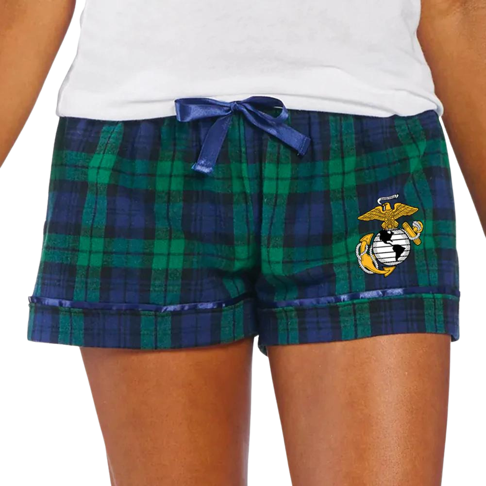Marines Ladies EGA Logo Flannel Shorts (Blackwatch)