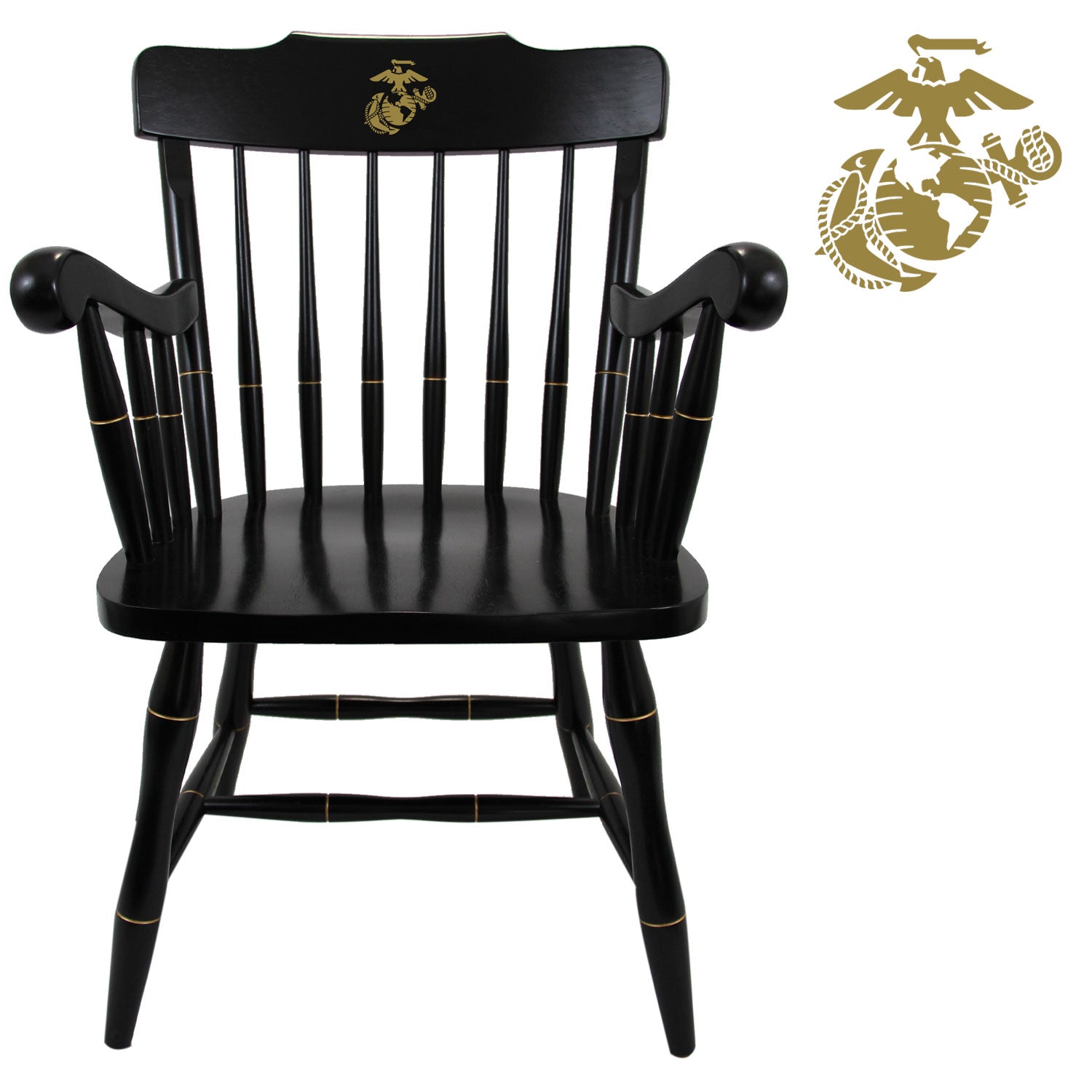 Marines EGA Wooden Captain Chair (All Black)
